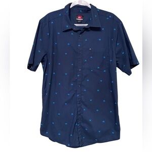 Navy Blue w/ Blue swim Fins Short Sleeve Button Down Shirt